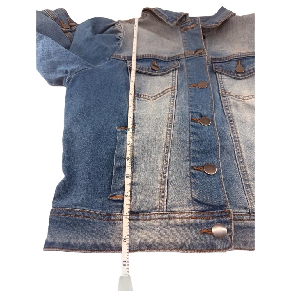 Vetinee Jacket Womens Cropped Blue Denim 3/4 Sleeve Puff Distressed Faded - Picture 14 of 16